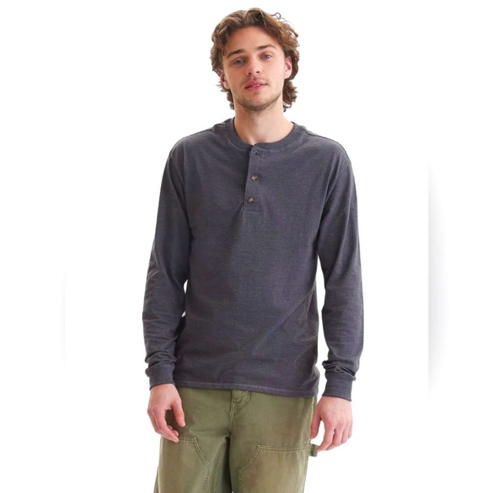 Hanes Beefy Henley Tee Slate Gray Sz Large